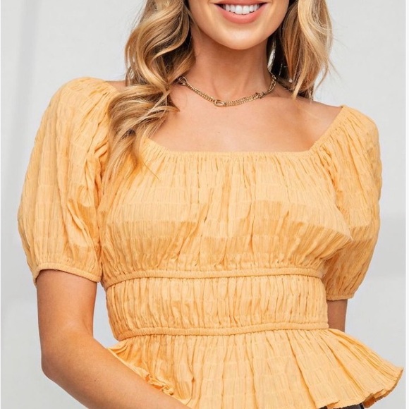 easel Tops - Easel Apricot Puff Sleeve Blouse